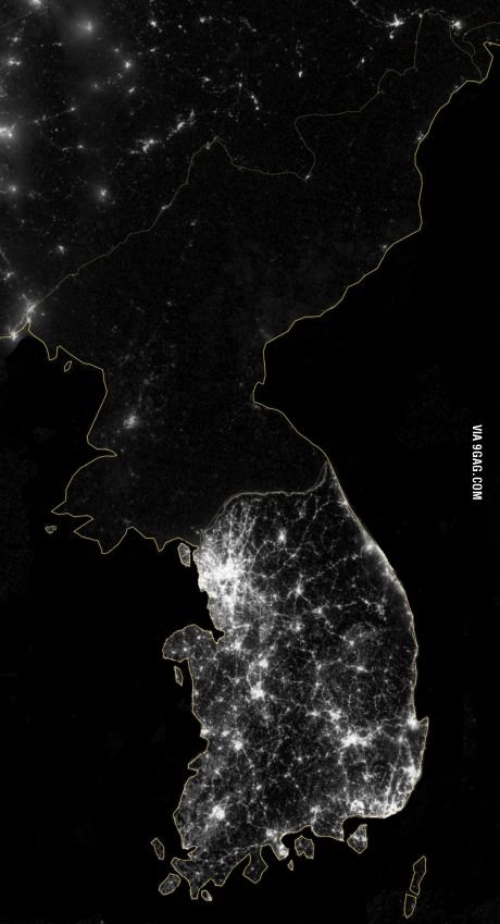 The difference between North and South Korea South Korea At Night, Korea At Night, South Korea North Korea, Satellite Pictures, Korea South, Korean Peninsula, North And South, Korea Travel, Interesting People