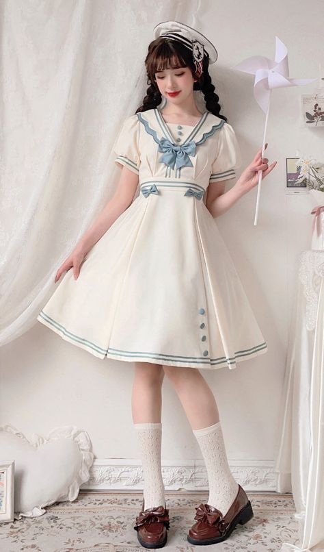 Sailor Aesthetic Sea Outfit, Kawaii Dress Casual, Sailor Outfit Aesthetic, Sailor Outfit For Women, Sailor Dress Women, Japanese Fashion Dress, Sailor Clothes, Sailor Outfit, Sailor Uniform