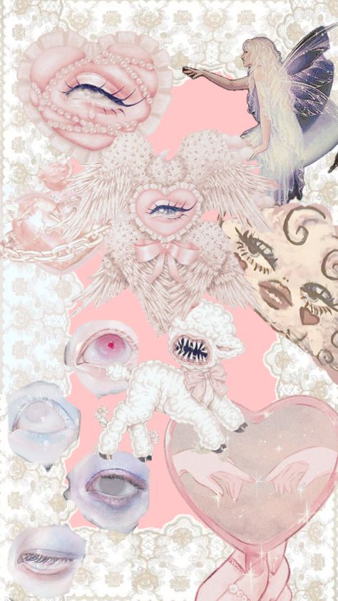 Creepy Pink Aesthetic, Morute Core, Creepy Cute Aesthetic, Cute Iphone Wallpaper Tumblr, Japanese Poster Design, Weird Core, Cocoppa Wallpaper, Cute Core, Funny Phone Wallpaper