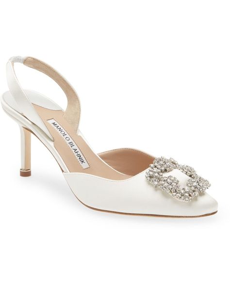 Manolo Blahnik Hangisli Crystal Buckle Pointed Toe Slingback Pump Bagley Mischka Wedding Shoes Brides, White Manolo Blahnik Wedding Shoes, Malono Blahnik, Wedding Manolo Blahnik, Manolo Blahnik Wedding Shoes, Manolo Blahnik Blue, Fashion Shoes Heels, Blahnik Shoes, Manolo Blahnik Shoes