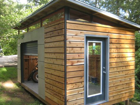 DIY Modern Shed project | diyatlantamodern                                                                                                                                                                                 More Fishing Workshop, Diy Storage Shed Plans, Wooden Shed, Office Shed, Diy Storage Shed, Pallet Shed, Modern Shed, Studio Shed, Cheap Sheds