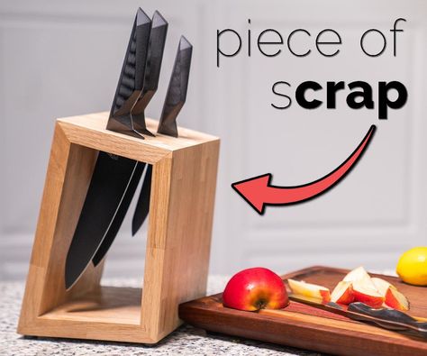 Knife Block Diy, Unique Knife, Knife Organization, Diy Knife, Wooden Knife, Light Colored Wood, Table Quilts, Wood Scraps, White Oak Wood