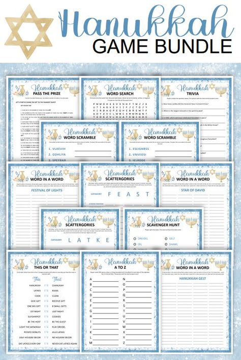 Chanukah Games, Hanukkah Games, Games To Play At Home, Games For Seniors, Hanukkah Game, Printable Party Games, Hanukkah Party, Scramble Words, Chanukah Party