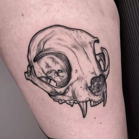 50+ Cat Skull Tattoos That Are Actually Good Cat Skull Tattoo, Tattoo Gato, Thigh Tattoo Ideas, Tattoo Ideas Inspiration, Rat Tattoo, Crystal Tattoo, Bone Tattoos, Skeleton Tattoos, 4 Tattoo