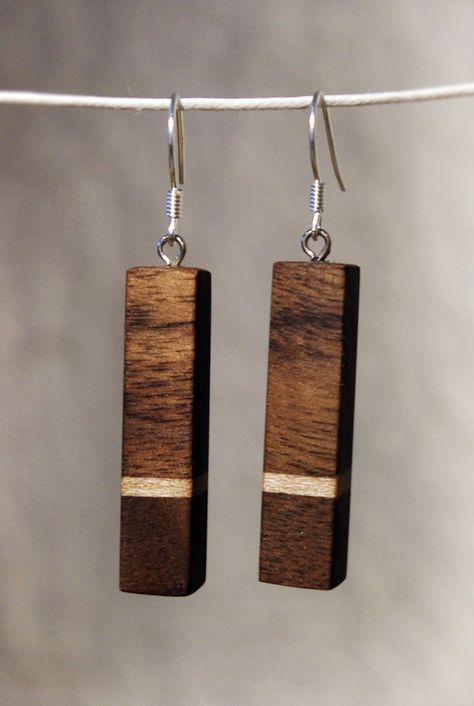 White Strip Wooden Earring Pair Walnut & Maple Slim Rectangle | Etsy Timber Earrings, Coloring Rocks, Walnut Jewelry, Wood Pendants, Wood Jewelry Diy, Wooden Jewelery, Natural Earrings, Wood Jewelery, Mandala Earrings