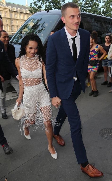 Zoe Kravitz Wedding, Karl Glusman, Real Life Fairies, Zoë Kravitz, Romantic Wedding Ceremony, Band Rock, Zoe Kravitz, Leather Mini Dress, France Wedding