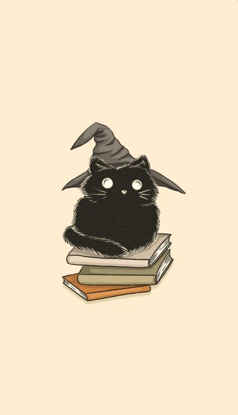 Witch Items, Witchy Black Cat, Aesthetic Creepy, Witchy Friends, Witch Illustration, Black Cat Sitting, Black Cat Aesthetic, Witch Drawing, Books Illustration