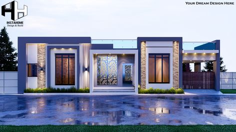 Individual villa 3d Front Elevation, Side Elevation, 3d Elevation, Front Elevation, Banquet Hall, Modern House Exterior, House Designs Exterior, Luxury House, Modern House Design