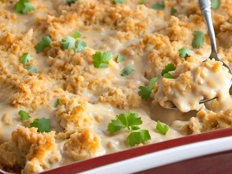 Creamy Ritz Cracker Chicken Casserole: A Comforting Delight | The Foodie Fix | NewsBreak Original Ritz Crackers Chicken Casserole, Chicken With Ritz Crackers Casserole, Ritz Cracker Chicken Noodle Casserole, Crispy Ritz Chicken Casserole, Cracker Casserole, Chicken Ritz, Chicken Casserole Ritz Cracker Topping, Cracker Chicken Casserole, Ritz Cracker Chicken Casserole