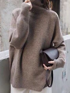 Oversized Turtleneck Sweater, High Neck Designs, Sweater Tops, Oversized Turtleneck, High Neck Sweater, Turtleneck Sweater, Sweater Top, Solid Colors, Casual Fashion