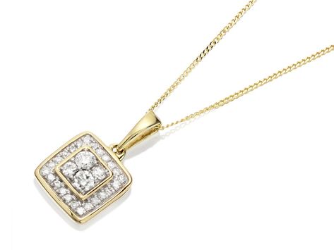 9ct Gold Square Diamond Cluster Necklace - 20pts - D5637 | F.Hinds Jewellers Cluster Necklace, Solitaire Pendant, Square Diamond, Diamond Cluster, Elegant Jewelry, Diamond Solitaire, White Gold Diamonds, Gemstone Necklace, Diamond Necklace