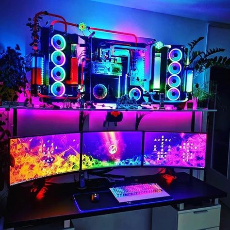 1,306 Likes, 36 Comments - 9 9  S E T U P S  ® (@99setups) on Instagram: “What's that massive Pc on the wall..😱 - Follow @99setups for more content 😜 -  Subscribe to my…” Pc Builds, Setup Gamer, Computer Gaming Room, Pc Gaming Setup, Custom Computer, Gaming Setups, Video Game Rooms, Electronics Mini Projects, Gadgets Technology Awesome