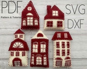 PDF Patterns for Felt Ornaments and Cute Plush by FeltPatternPDF Felt Houses, Scandinavian Decoration, Felt Flowers Patterns, Sewing Hand, Felt Ornaments Patterns, Felt House, Fox Ornaments, Easy Patterns, Christmas Moose