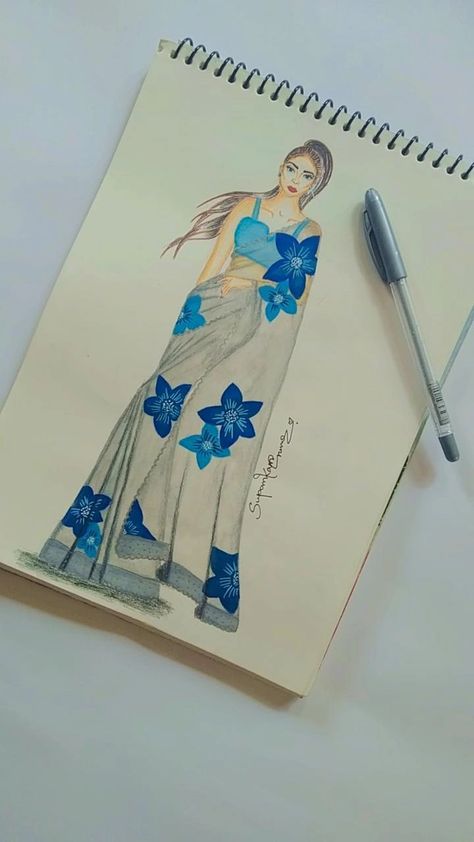 Sari Sketch, Dress Illustration Art, Baby Murugan Paintings, 30 Day Drawing Challenge, Pencil Drawing Images, Cake Drawing, Embroidery Motif, Fashion Illustration Tutorial, Fashion Illustration Collage