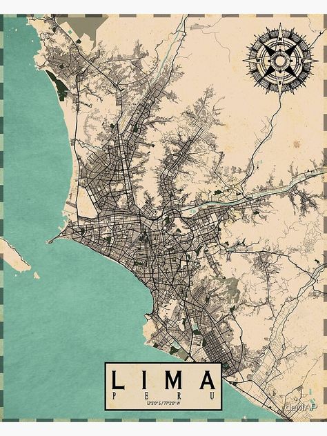 Lima Peru Aesthetic, Lima Aesthetic, Peru Poster, Peru Map, Vintage Cityscape, Vision Wall, Lima City, Maps Aesthetic, Olympics 2024