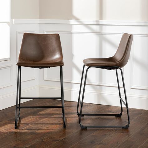 The Cairo Rustic Leather Set of 2 Counter Stools — Pier 1 Walker Edison Furniture, Indoor Kitchen, Leather Kitchen, Chair Stool, Kitchen Counter Stools, Leather Counter Stools, Counter Height Chairs, Brown Furniture, Walker Edison