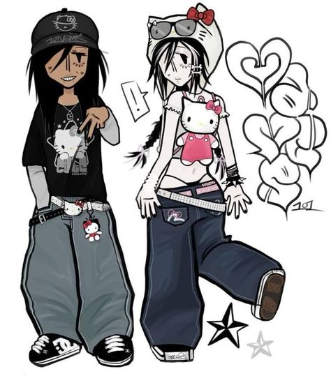 Rare Art Styles, Y2k Drawing Outfits, Swaggy Art Style, Old Manga Art Style, Scene Drawing Style, Emo Draw Sketches, Street Style Drawing, Swag Art Style Y2k Drawing, Edgy Art Style