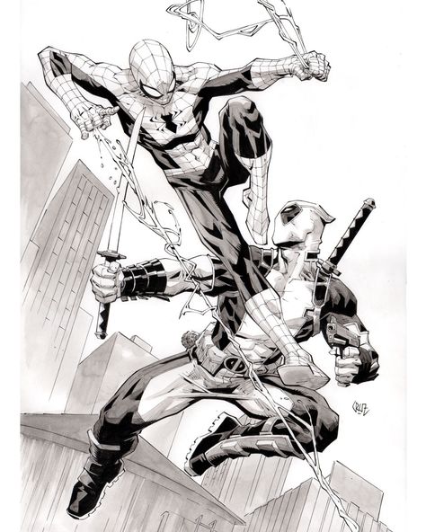 Spider Man Deadpool, Spiderman Deadpool, Terror Art, Art Spiderman, Mix Photo, Print Ideas, Man Vs, Male Poses, Chiaroscuro