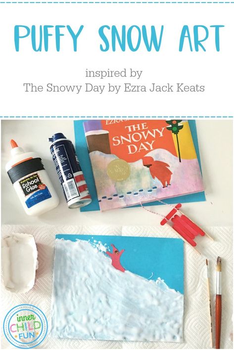 Fun and easy craft for kids inspired by The Snowy Day, a classic Winter story book, by Ezra Jack Keats. Paint a snowy landscape with lots of fluffy texture! The Snowy Day Craft, Snowy Day Craft, Snow Day Crafts, Winter Sports Preschool, The Snowy Day Book, Landscape Drawing For Kids, Winter Sports Crafts, The Snowy Day, Easy Craft For Kids