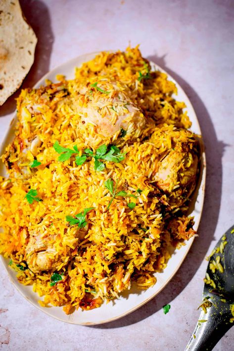 Hyderabadi Chicken Dum Biryani Chicken Biryani Snap, Biryani Snap, Chicken Dum Biryani Recipe, Dum Biryani Recipe, Rice Spices, Hyderabadi Chicken, Chicken Dum Biryani, Biryani Recipes, Fluffy Rice