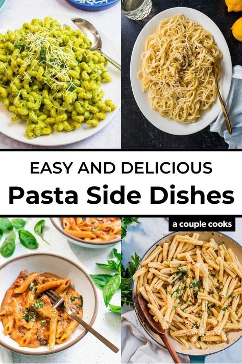 These pasta side dishes are tasty and versatile, pairing with almost any meal! The sides are easy enough to whip up with an entrée. #pasta #pastasidedishes #easypastasides #sides #sidedishrecipes Easy Pasta Side Dishes, Easy Pasta Side, Side Dishes Pasta, Spaghetti Sides Dishes, Pasta Side Dishes Easy, Pasta Recipes Vegetarian, Pasta Side, Pasta Ideas, A Couple Cooks