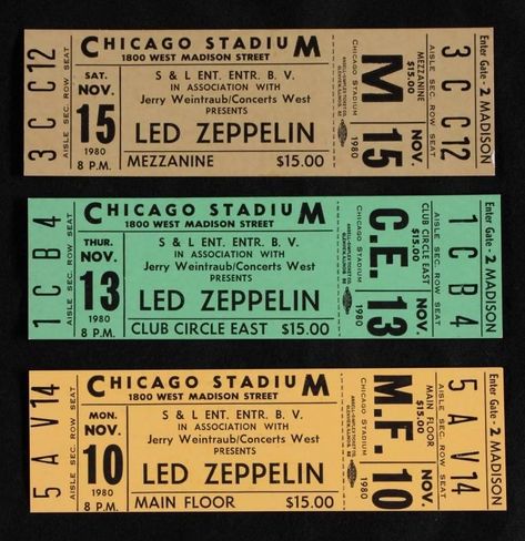 LED ZEPPELIN 1980 UNUSED CONCERT TICKETS - Current price: $200 Festival Ticket Design, Festival Ticket, Led Zeppelin Concert, Vintage Ticket, John Bonham, Ticket Design, Musical Band, Jimmy Page, Robert Plant