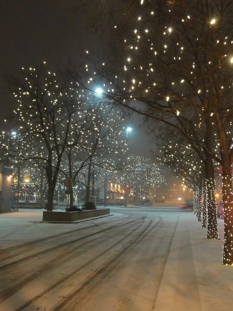 Snowy Nights in Old Town, Fort Collins, Colorado  I miss you, FoCo! Dark Christmas, I Love Winter, Christmas Feeling, Winter Scenery, Best Seasons, Winter Wonder, Winter Night, Christmas Mood, Winter Aesthetic