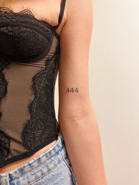 444tattoo Ideas, 444 Tattoo Aesthetic, 333 Fine Line Tattoo, 444 Dainty Tattoo, 444 Roman Numeral Tattoo, 444 Tattoo Back Of Arm, 444 Tattoo Forearm, 4444 Tattoo Ideas, Angel Number Tattoos 444