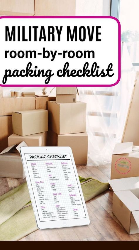 Room by room packing checklist Military Move Checklist, Move Checklist, Moving Printables, Moving List, Moving House Tips, Moving Hacks Packing, Military Wife Life, Army Wife Life, Room Checklist