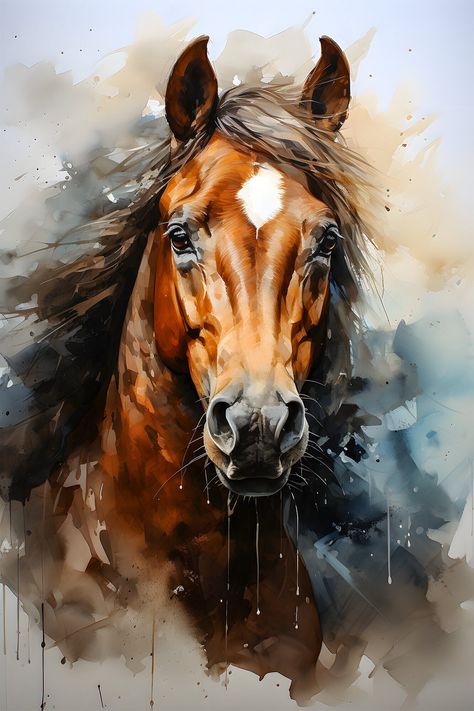 Animal portrait. Horse watercolor. Experience the artistic sophistication with our fascinating AI image - an impressive horse portrait in a graceful watercolor style. The harmonious brush strokes give the picture a timeless elegance that sensitively captures the beauty and power of the horse. With a generous size of 3000x4500 pixels, this artwork offers an impressive level of detail, making it ideal for versatile applications. Use it to design stylish invitations, add a touch of elegance to card The Horse, Horse Painting Ideas, Watercolor Horses, Horse Portraits, Horse Images, Horse Portrait Painting, Horse Watercolor, Horse Paintings, Horse Art Ideas