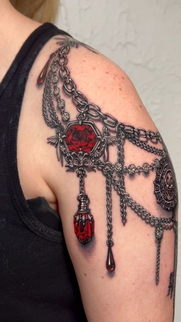 Victorian Jewelry Tattoo, Lace Shoulder Tattoo, Ryan Ashley Malarkey, Jewelry Tattoo Designs, Ryan Ashley, Lace Tattoo Design, Gem Tattoo, Tiny Wrist Tattoos, Tattoos To Cover Scars