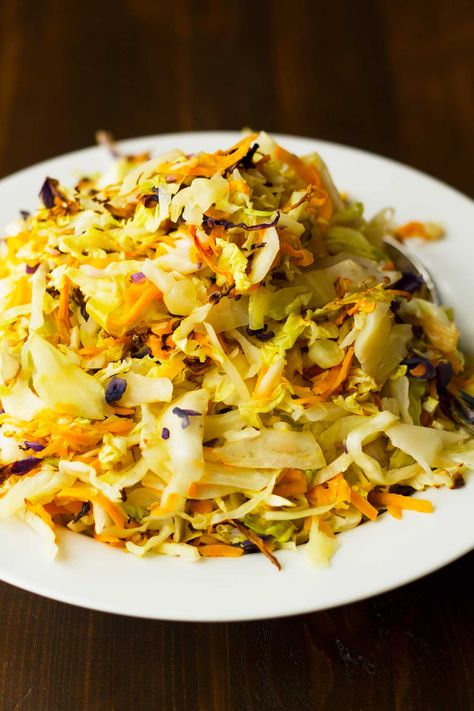 Roasted Winter Slaw - cabbage and sweet potato are transformed when shredded and roasted in this simple yet delicious side dish. via @eatwithinmeans Winter Slaw, Amazing Salads, Clean Dinners, Vegan Coleslaw, Cabbage And Potatoes, Shredded Cabbage, Roasted Cabbage, Vegan Salads, Healthy Side Dish