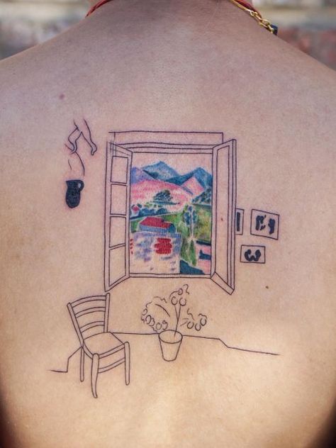 Matisse Tattoo, Window Chair, Modern Art Tattoos, Artsy Tattoos, History Tattoos, Small Quote Tattoos, Modern Tattoos, Tattoo Magazines, Elephant Tattoos