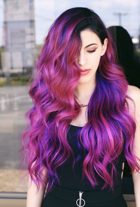 Wild Hairstyles, Hairstyles For Special Occasions, Purple Wigs, Guytang Mydentity, Glamorous Hairstyles, Vivid Hair, Sunset Hair, Dyed Hair Blue, Color Formulas