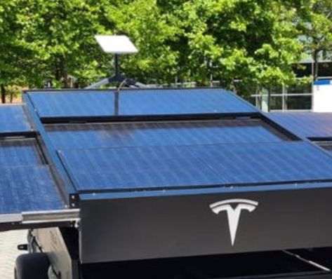 Tesla unveils solar range extender trailer with SpaceX Starlink internet terminal Spacex Starlink, Starlink Internet, Tesla Solar Roof, Tesla Solar, Tesla X, Camping Box, Solar Roof, Roof Panels, Solar Cell