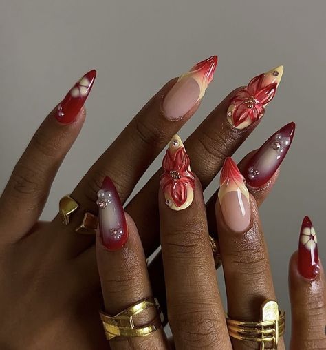 Daily Productivity Planner, Red And Gold Nails, Classy Acrylic Nails, Unique Acrylic Nails, Nail Jewelry, Minimalist Nails, Productivity Planner, Fire Nails, Funky Nails