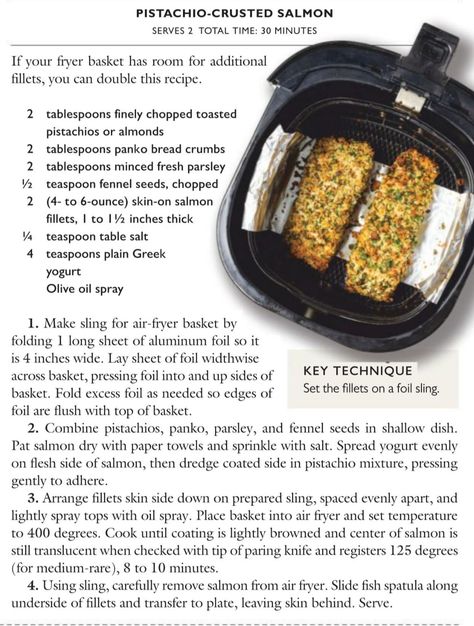 Crusted Salmon Air Fryer, Salmon Air Fryer, Crusted Salmon Recipes, Pistachio Crusted Salmon, Date Night Dinners, Air Fry Recipes, Crusted Salmon, Panko Bread Crumbs, Salmon Fillets