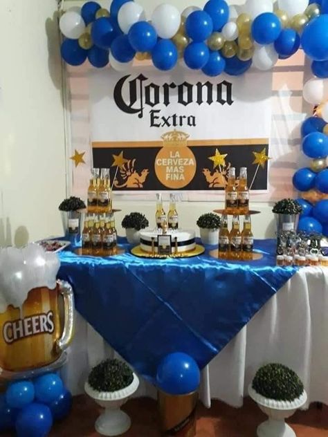 Corona Beer Party Theme, Beer Themed Birthday Party, Beer Party Decorations, Manly Party Decorations, Beer Party Theme, Beer Can Cakes, 50th Birthday Party Ideas For Men, Beer Birthday Party, Liquor Cake