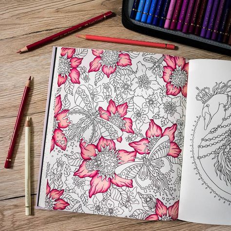 Secret Garden Coloring Book Finished, Faber Castell Polychromos, Johanna Basford Coloring Book, Adult Colouring Pages, Coloring Inspiration, Hanna Karlzon, Colored Pencil Techniques, Johanna Basford Coloring, Printable Adult Coloring Pages