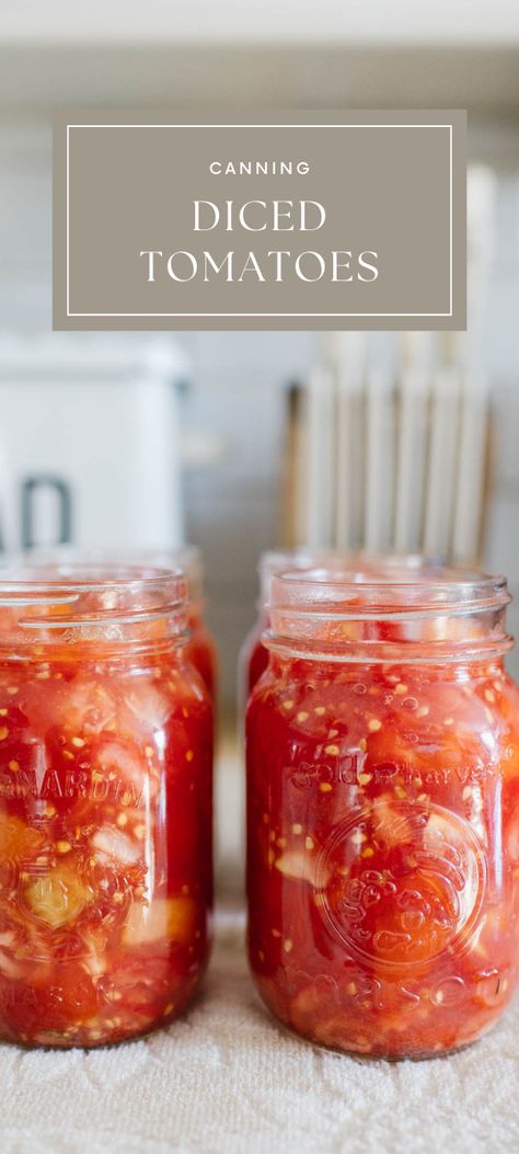 With the rise of grocery store prices, finding ways to make your own ingredients at home for cheap is a major win! This home canning recipe for diced tomatoes is the perfect addition to your farmhouse pantry! Chopped Tomatoes Canned, Home Canned Rotel Tomatoes, Canning Italian Diced Tomatoes, Canning Diced Tomatoes Recipes, Pressure Canning Diced Tomatoes, How To Can Diced Tomatoes, Canning With Tomatoes, Canning Recipes With Tomatoes, Canning Roma Tomatoes Recipes