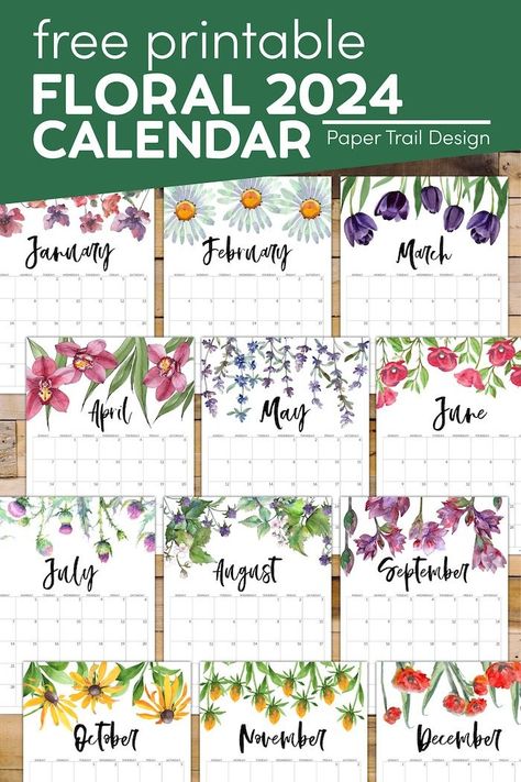 Adorable 2024 calendar pages with floral design that you can print for free no strings attached Home Calendar, Printable December Calendar, Printable Day Planner, Blank Calendar Pages, Paper Trail Design, Floral Calendar, Family Organization, Design Calendar, Trail Design