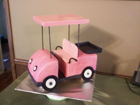 Gingerbread Golf Cart, Pink Golf Cart Ideas, Candyland Golf Cart, Golf Cart Ice Cream Truck, Golf Cart Cake, Pink Golf Cart, Fondant Golf Cart, Golf Cake, Golf Party