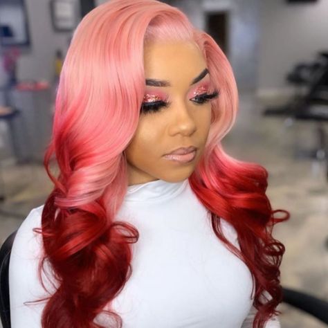 Pink And Red Hair, Hair Colorful, Blonde Wigs, Wigs Glueless, Fashion Wigs, Ad Fashion, Beautiful Hair Color, Ombré Hair, Lace Front Human Hair Wigs