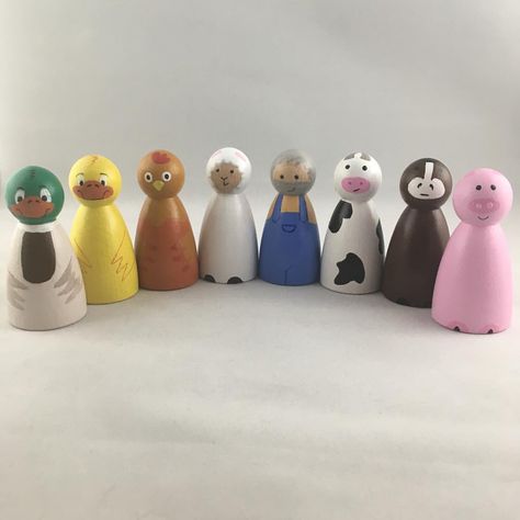 Farm Peg Dolls, Farmer Peg Doll, Peg Animals, National Farmers Day, Clothespin People, Montessori Trays, Auntie Life, Farmers Day, Wooden People