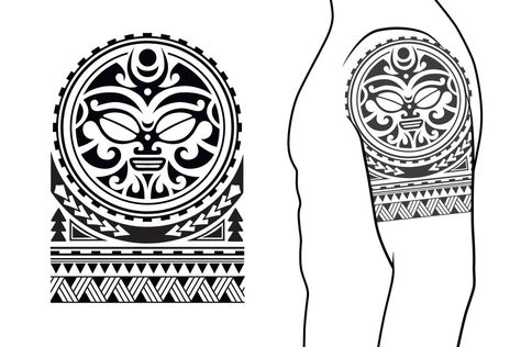 Maori tribal style tattoo pattern fit for a shoulder, arm. With example on body. Maori Tattoo Patterns, Maori Tattoo Arm, Tato Maori, African Tattoo, Wolf Tattoo Sleeve, Polynesian Tattoo Designs, Maori Tattoo Designs, Maori Designs, Muster Tattoos