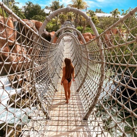 Atlantis Bahamas on Instagram: “Mangroves, waterfalls and hammerheads add to the fun and cool factor of The Rope Bridge! Have you crossed it like @daniellewalawender in…” Bahamas Photo Ideas, Atlantis Bahamas Photo Ideas, Nassau Bahamas Atlantis, Atlantis Paradise Island Bahamas, Atlantis Bahamas With Kids, Atlantis Water Park Bahamas, Rope Bridge, Atlantis Bahamas, Atlantis