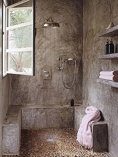 Concrete Bathroom Design, Concrete Shower, Cheap Office Decor, Cheap Farmhouse Decor, Home Interiors And Gifts, Concrete Bathroom, Shower Designs, Interior House Colors, Shower Diy