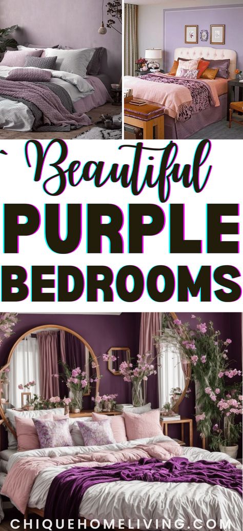 Transform your bedroom into a luxurious sanctuary with our collection of 24 super chic purple color scheme ideas. From soft lavender hues to rich plum tones, purple offers a versatile palette that exudes elegance and sophistication. Explore various combinations of purple with complementary colors such as white, gold, silver, or gray to create a stylish and cohesive look. Dark Purple Bedrooms, Bookcase In Bedroom, Light Purple Bedroom, Purple And Gray Bedroom Ideas, Dark Purple Bedroom, Purple And Gray Bedroom, Purple Headboard, Dark Purple Walls, Pantone Purple