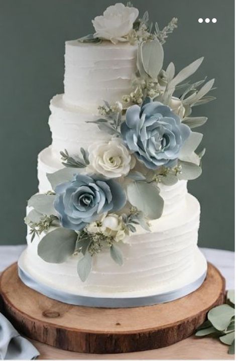 Blue Themed Wedding Cake, Blue And Sage Green Wedding, Wedding Cake Designs Blue, Wedding Color Palette Spring, Blue Wedding Cupcakes, Wedding Cake Dusty Blue, Blue Wedding Cakes, Color Palette Spring, Gray Wedding Cake