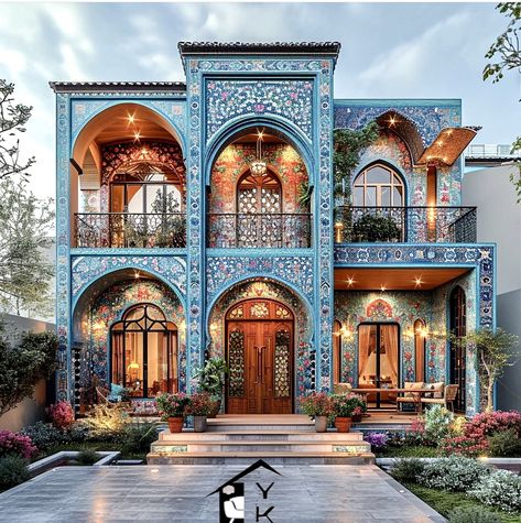 Moroccan House Exterior Design, Moroccan House Exterior, Artistic House, Moroccan House, Architectural Masterpieces, Moroccan Houses, Moorish Architecture, Outdoor Greenhouse, Gorgeous Houses